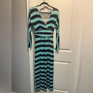 Lilly Pulitzer RIANA Dress Size XS Woman's Turquoise Navy Blue Striped Long Maxi